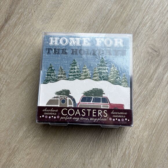CHRISTMAS COASTERS SET 4 NEW THIRSTYSTONE OCCASIONS HOME FOR HOLIDAYS CAMPER. - Picture 3 of 5